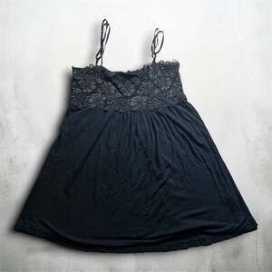 Piace Black Jersey Chemise Slip Dress with Lace Detail and Adjustable Straps